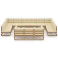 vidaXL 14-delige Loungeset met kussens massief grenenhout honingbruin