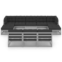 vidaXL 11-tlg. Garten-Lounge-Set mit Kissen Grau Kiefer Massivholz 