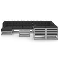 vidaXL 11-tlg. Garten-Lounge-Set mit Kissen Grau Kiefer Massivholz 