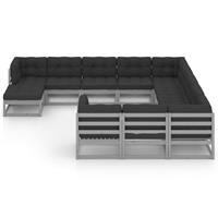 vidaXL 12-delige Loungeset met kussens massief grenenhout grijs