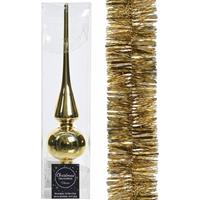 Bellatio Kerstboomversiering Set Gouden Piek En Folieslinger 270 Cm - Kerstboomversiering Goud