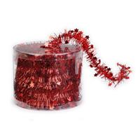 Bellatio Dunne Kerstslinger Rood 3,5 X 700 Cm - Guirlande Folie Lametta - Rode Kerstboom Versieringen