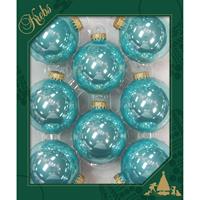 Bellatio 8x Waterlelie Blauwe Glazen Kerstballen Glans 7 Cm Kerstboomversiering - Glans - Kerstversiering/kerstdecoratie Blauw