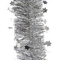 Decoris 1x Kerstslingers Sterren Zilver 270 Cm - Guirlande Folie Lametta - Zilveren Kerstboom Versieringen