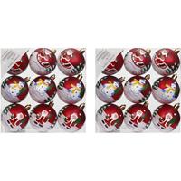 18x Rode Kerstballen 6 Cm Kunststof Met Print - Onbreekbare Plastic Kerstballen - Kerstboomversiering Rood