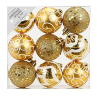 18x Stuks Luxe Gedecoreerde Kunststof Kerstballen Goud 6 Cm - Kerstbal