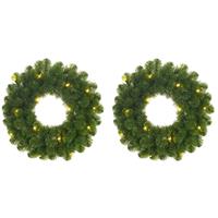 Mica Decorations Set Van 2x Stuks Groene Verlichte Kerstkransen/deurkransen Met 30 Leds 60 Cm - Kransen Met Verlichting/kerstverlichting