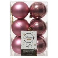 Decoris 12x Oud Roze Kunststof Kerstballen 6 Cm at/glans - Onbreekbare Plastic Kerstballen - Kerstboomversiering Oud Roze