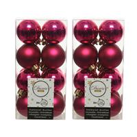 Decoris 32x Bessen Roze Kleine Kerstballen 4 Cm Kunststof Mat/glans - Kerstbal