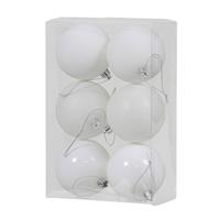 Bellatio 6x Witte Kunststof Kerstballen 8 Cm - Glans/mat/glitter - Onbreekbare Plastic Kerstballen Wit