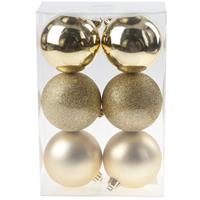 Cosy and Trendy 6x Gouden Kunststof Kerstballen 8 Cm at/glans/glitter - Onbreekbare Plastic Kerstballen - Kerstboomversiering Goud