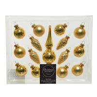 Decoris Gouden Glazen Kerstballen En Piek Set Voor Mini Kerstboom 15-dlg - Kerstversiering/kerstboomversiering Goud