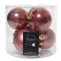 Decoris 6x Oud Roze Glazen Kerstballen 8 Cm - Glans En Mat - Glans/glanzende - Kerstboomversiering Oudroze