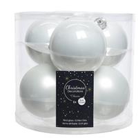Decoris 6x Winter Witte Glazen Kerstballen 8 Cm - Glans En Mat - Glans/glanzende - Kerstboomversiering Winter Wit