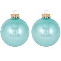 Bellatio 16x Waterlelie Blauwe Glazen Kerstballen Glans 7 Cm Kerstboomversiering - Glans - Kerstversiering/kerstdecoratie Blauw