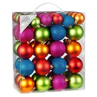 50x Gekleurde Mix Kunststof Kerstballen Pakket 4-6 Cm - Kerstboomversiering Gekleurd