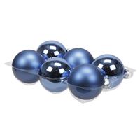 Bellatio 6x Stuks Glazen Kerstballen Blauw (Basic) 8 Cm Mat/glans - Kerstbal