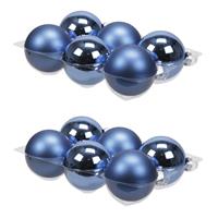 Bellatio 12x Stuks Glazen Kerstballen Blauw (Basic) 8 Cm Mat/glans - Kerstbal