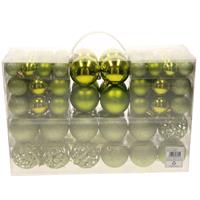 Bellatio 100x Stuks Kunststof Kerstballen Lime Groen 3, 4 En 6 Cm - Kerstbal