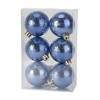 Cosy and Trendy 6x Donkerblauwe Cirkel Motief Kerstballen 6 Cm Kunststof - Kerstbal