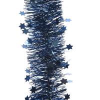 1x Kerstslingers Sterren Donkerblauw 270 Cm - Guirlande Folie Lametta - Donkerblauwe Kerstboom Versieringen