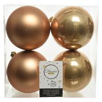 Decoris 4x Camel Bruine Kerstballen 10 Cm Kunststof Mat/glans - Kerstbal