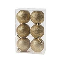 Cosy and Trendy 12x Gouden Kunststof Kerstballen 6 Cm - Glitter - Onbreekbare Plastic Kerstballen - Kerstboomversiering Goud