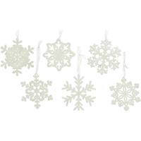Decoris 6x Kersthangers/kerstornamenten Witte Sneeuwvlokken 10 Cm - Kerstboomversiering - Kerstversiering Hangers
