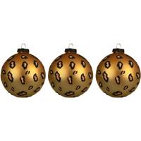 Decoris 3x Luipaard Dierenprint Glazen Kerstballen 8 Cm at/matte - Kerstboomversiering