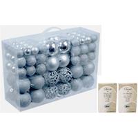 Bellatio Pakket Met 100 Voordelige Zilveren Kerstballen Inclusief Haakjes - Kerstbal