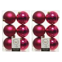 Decoris 12x Bessen Roze Kerstballen 8 Cm Kunststof Mat/glans - Kerstbal