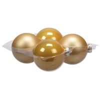 Bellatio 4x Stuks Glazen Kerstballen Saffraan 10 Cm Mat/glans - Kerstbal