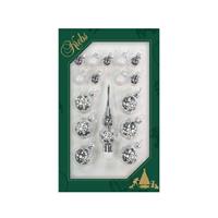 Bellatio Luxe Zilveren Glazen Mini Kerstballen En Piek Set Voor Mini Kerstboom 16-dlg - Kerstbal