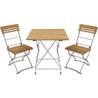 DEGAMO Biergarten - Garnitur MÜNCHEN 3-teilig (2x Stuhl, 1x Tisch 70x70cm eckig), Flachstahl verzinkt + Robinie