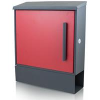 BITUXX Design Metall Briefkasten Rot Grau Postkasten mit Zeitungsfach Wandbriefkasten