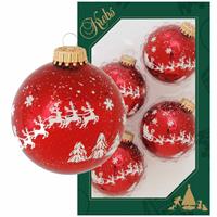 Bellatio 4x Glazen Glanzende Kerstballen Rood Met Arrenslee Opdruk 7 Cm - Kerstbal