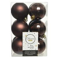 Decoris 12x Donkerbruine Kerstballen 6 Cm Kunststof Mat/glans - Kerstbal