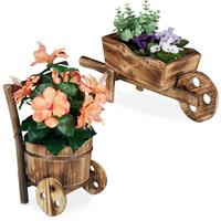RELAXDAYS Pflanzschubkarre, 2er Set, flambiertes Holz, Gartendeko, Vintage Design, Blumenkarre zum Bepflanzen, natur