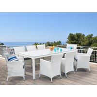 BELIANI Gartenmöbel Set Weiß Rattan Aluminium Textil inkl. Auflagen 8-Sitzer Terrasse Outdoor Modern