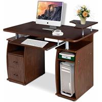 COSTWAY Computertisch Schreibtisch Buerotisch Arbeitstisch PC-Tisch mit Tastaturauszug Druckerablage Schubladen Walnuss - 