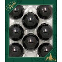 Bellatio 8x Stuks Glazen Kerstballen 7 Cm Ebony Zwart Glans - Kerstbal