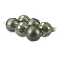 Bellatio 6x Stuks Glazen Kerstballen Graniet Groen 8 Cm Mat/glans - Kerstbal