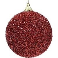 Decoris 12x Kerstballen Kerst Rode Glitters 8 Cm Met Kralen Kunststof Kerstboom Versiering/decoratie - Kerstbal