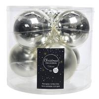 Decoris Kerstboomversiering Zilveren Kerstballen Van Glas 8 Cm 6 Stuks - Kerstbal