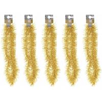 Bellatio 5x Gouden Folieslingers Fijn 180 Cm - Kerstslingers