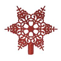 1x Rode Glitter Open Ster Kerstboom Piek Kunststof 20,5 Cm - Onbreekbare Plastic Pieken - Kerstboomversiering Rood