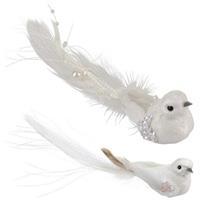 Bellatio 2x Witte Vogeltjes Met Glitters En Pailletten Op Clip - Kerstboomversiering/decoratie - Vogels Op Clip
