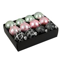 Bellatio 12x Stuks Luxe Glazen Gedecoreerde Kerstballen Mint/roze/bruin 7,5 Cm - Kerstbal