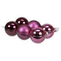 Bellatio 6x Stuks Glazen Kerstballen Cherry Roze (Heather) 8 Cm Mat/glans - Kerstbal