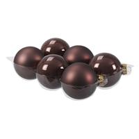 Bellatio 6x Stuks Glazen Kerstballen Donkerbruin (Chestnut) 8 Cm Mat/glans - Kerstbal